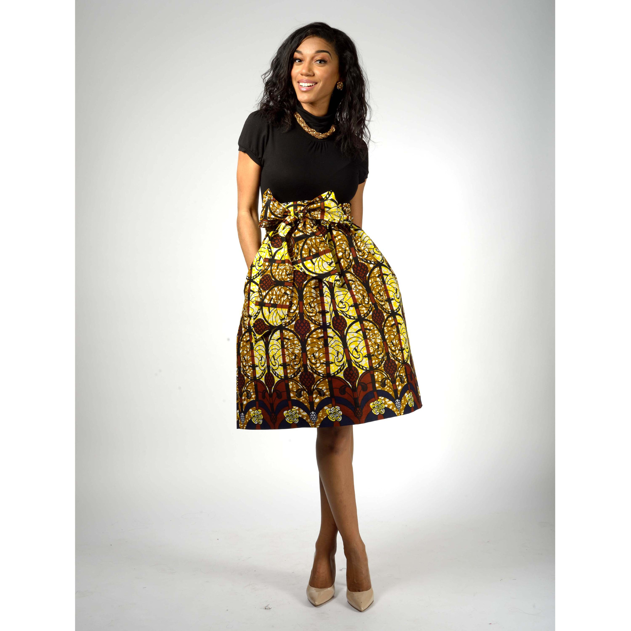 African_Print_Midi_Skirt_Yellow_Brown_Navy_2