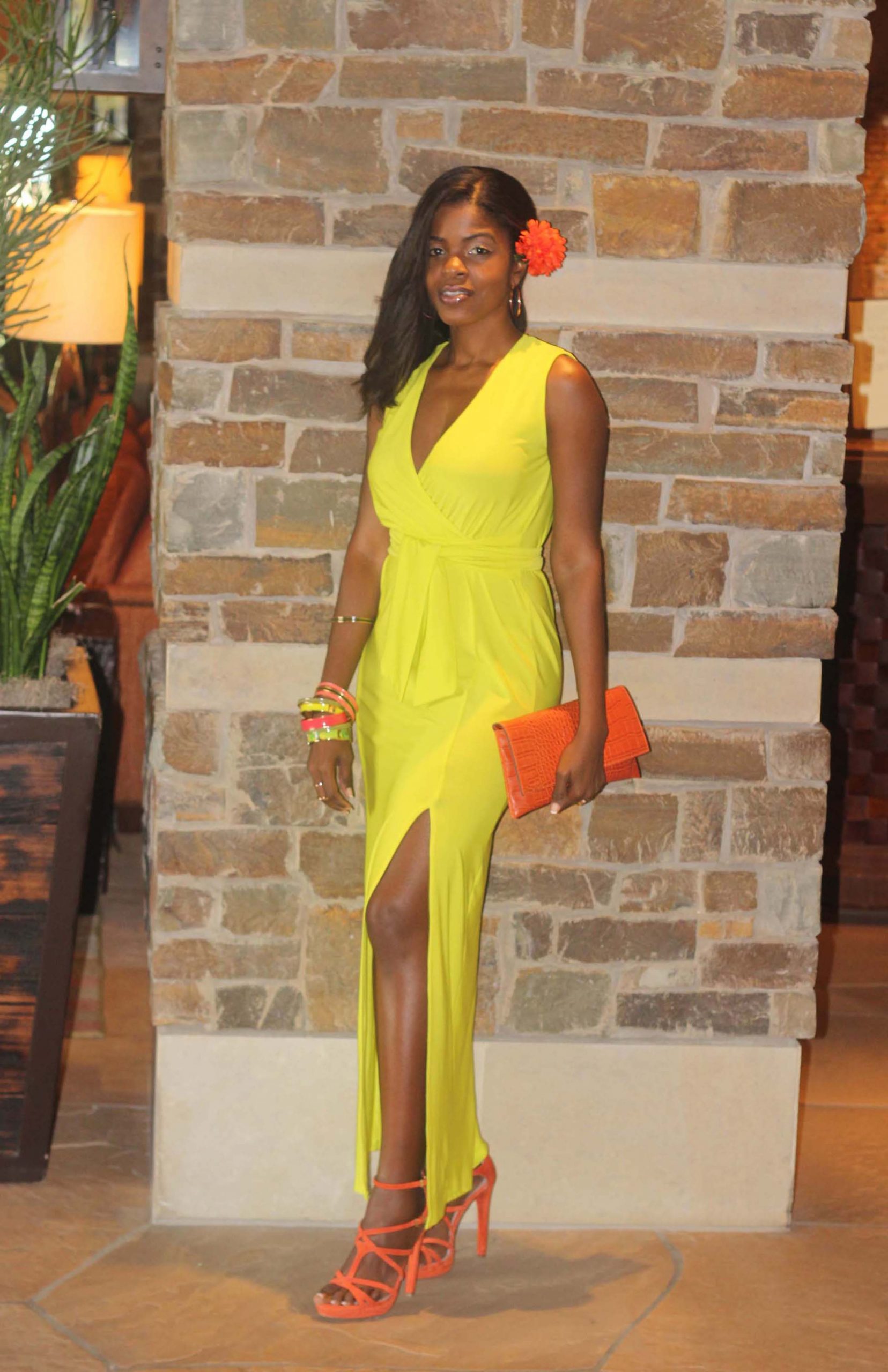 Lime-green-neon-yellow-dress-orange-shoes-single2